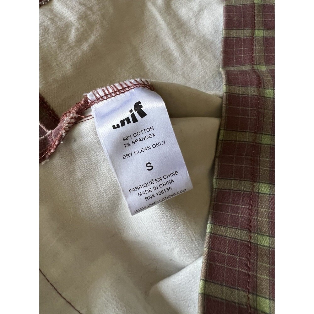 UNIF O-Ren Brown Green Plaid Mini Dress Zip Strappy Sleeveless A-Line Size S - Picture 9 of 9